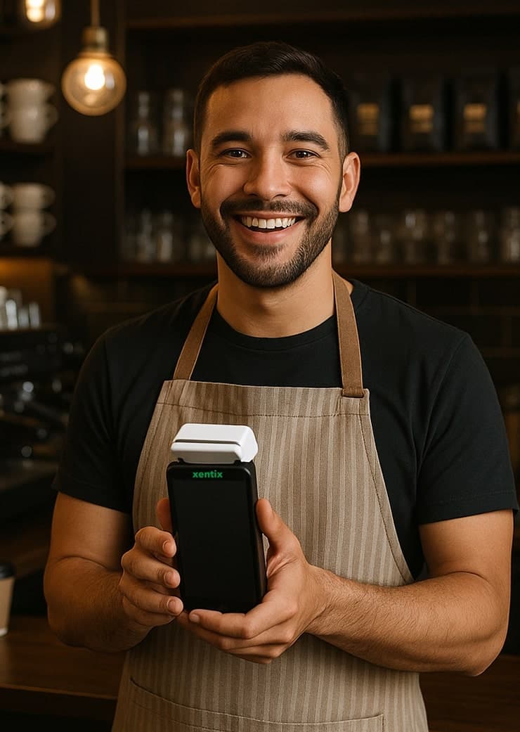 Barista holding POS